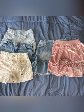 Girls Jean Shorts, Jean Skirt, Pink Velvet Skirt Bundle